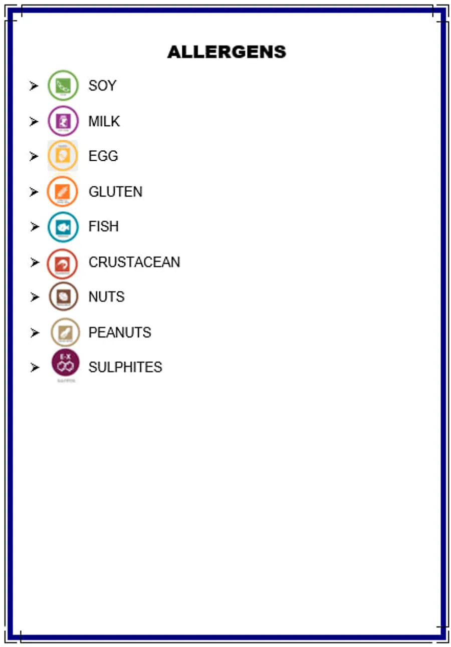 Allergen information on the menu