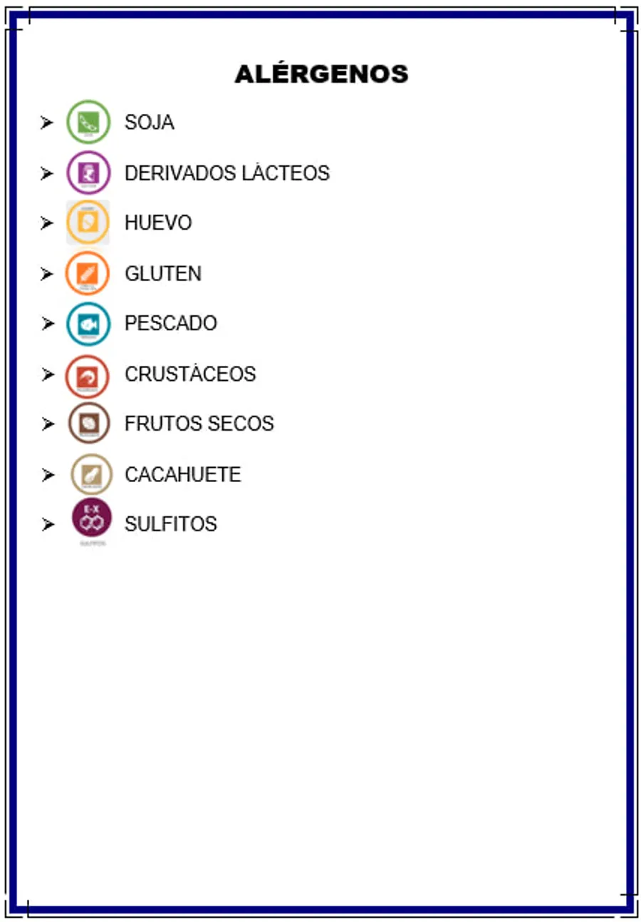 Información de alérgenos de la carta
