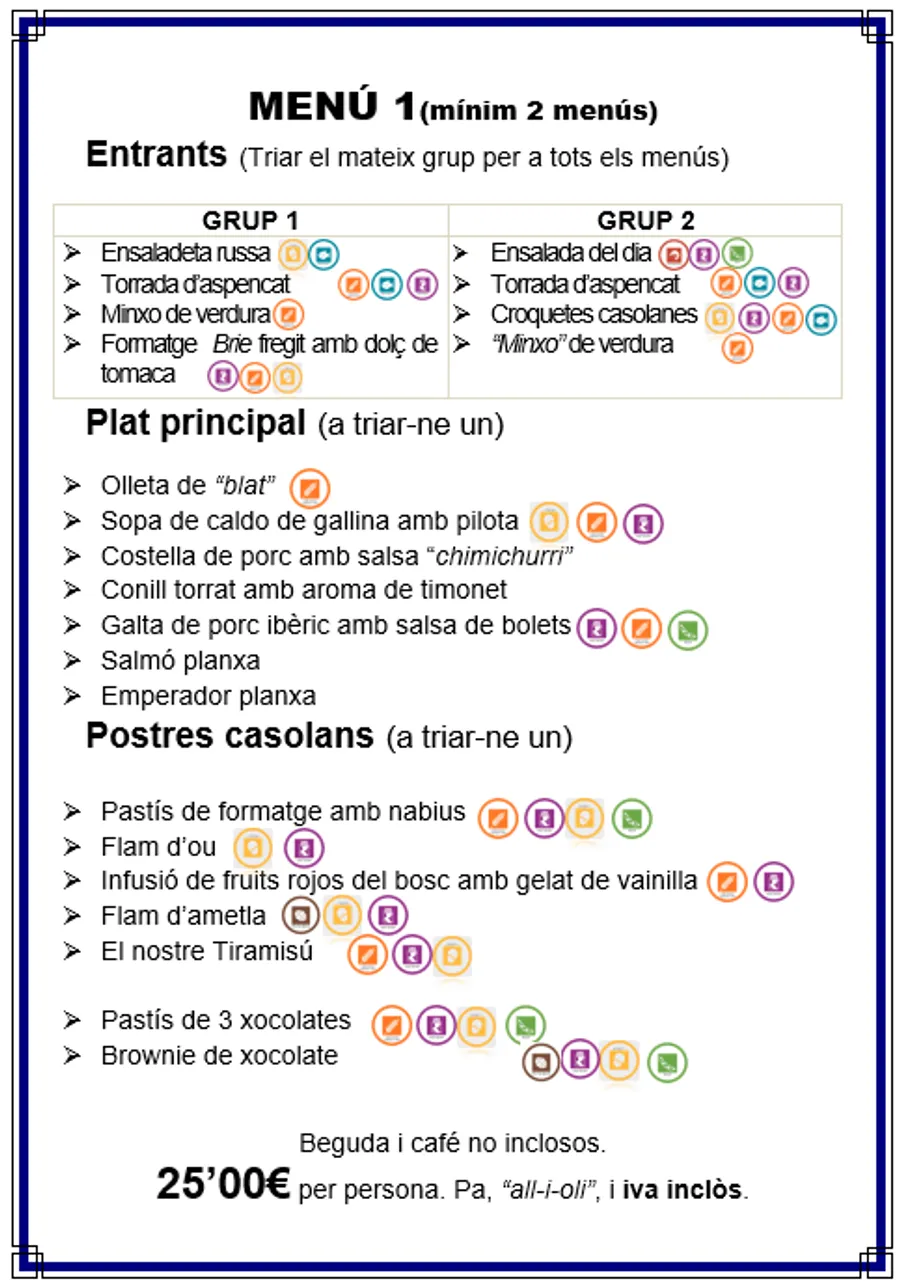 Pàgina de la carta del restaurant