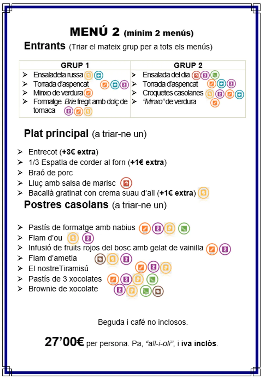 Pàgina de la carta del restaurant