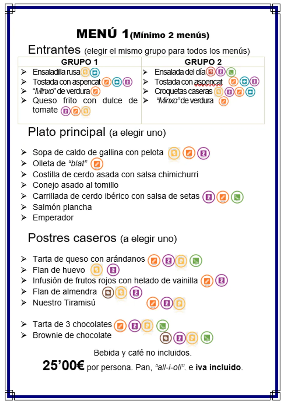 Página de la carta del restaurante