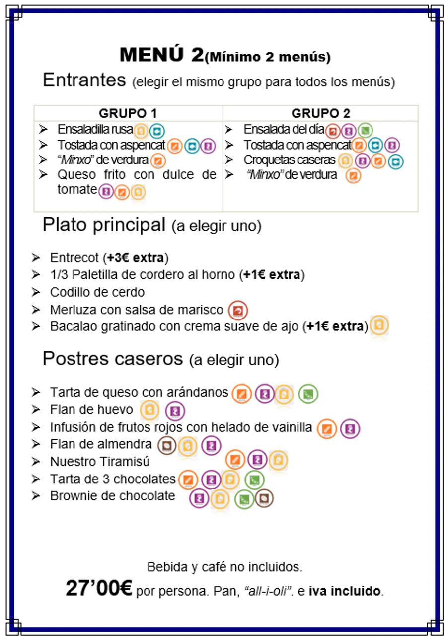 Página de la carta del restaurante