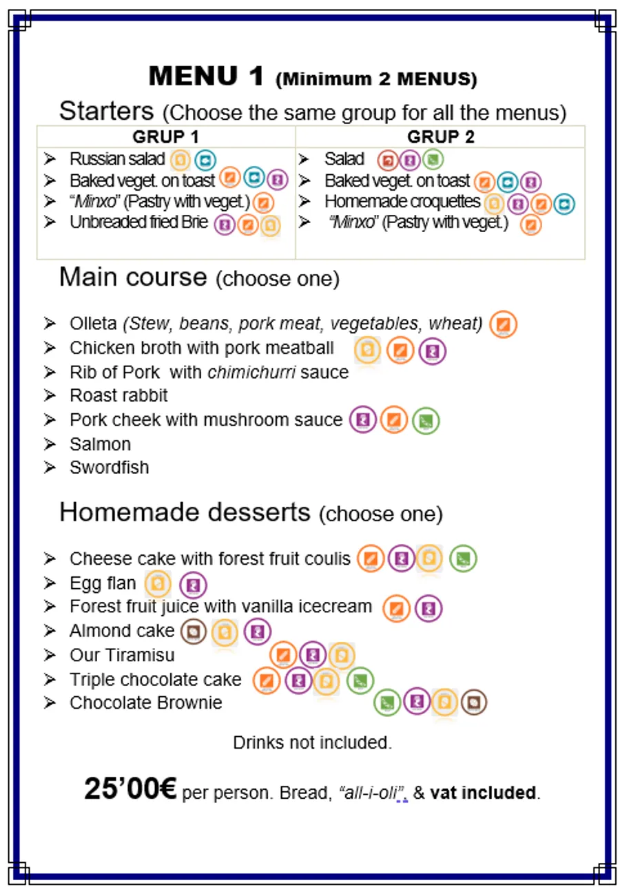 Restaurant menu page