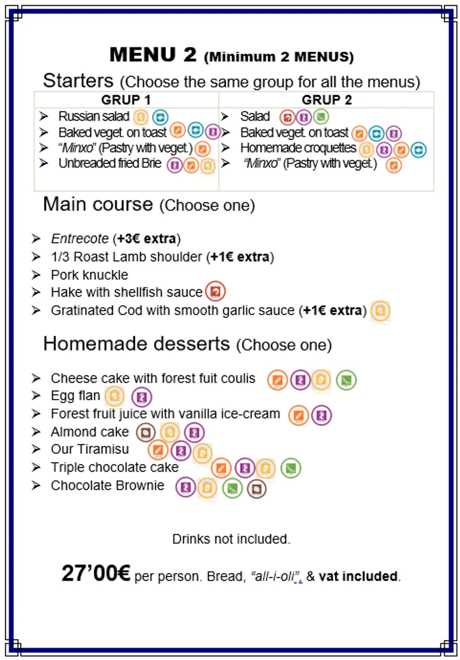 Restaurant menu page