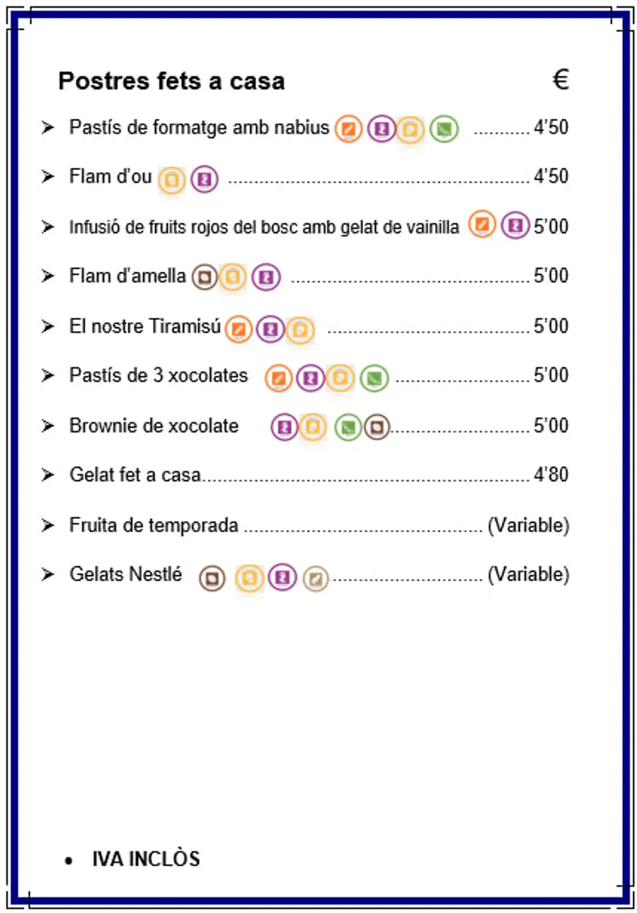 Carta de postres casolans