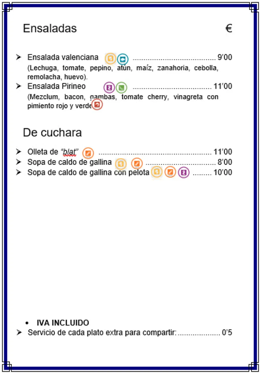 Carta de sopas y guisos