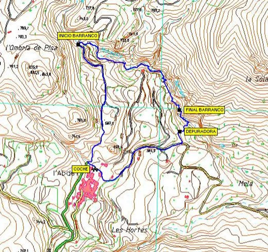 Mapa topográfico del barranco